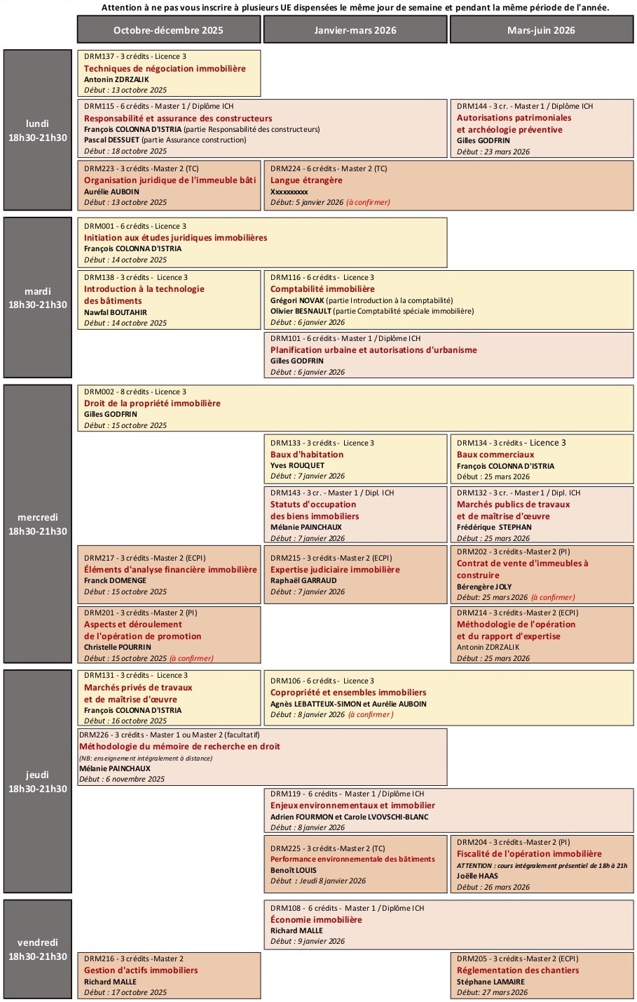 Calendrier 25-26 hybride
