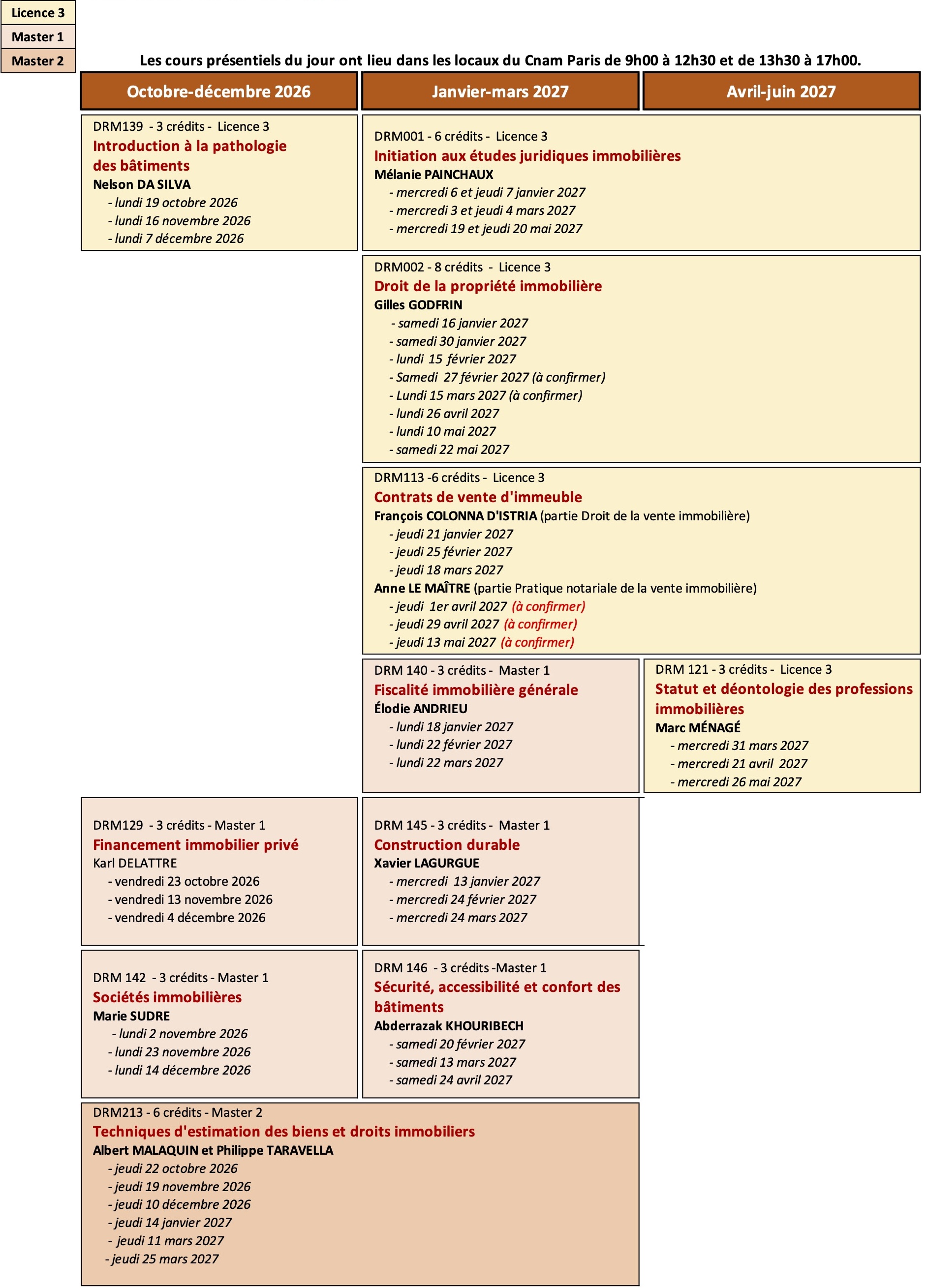 calendrier cours du jour 2026-2027