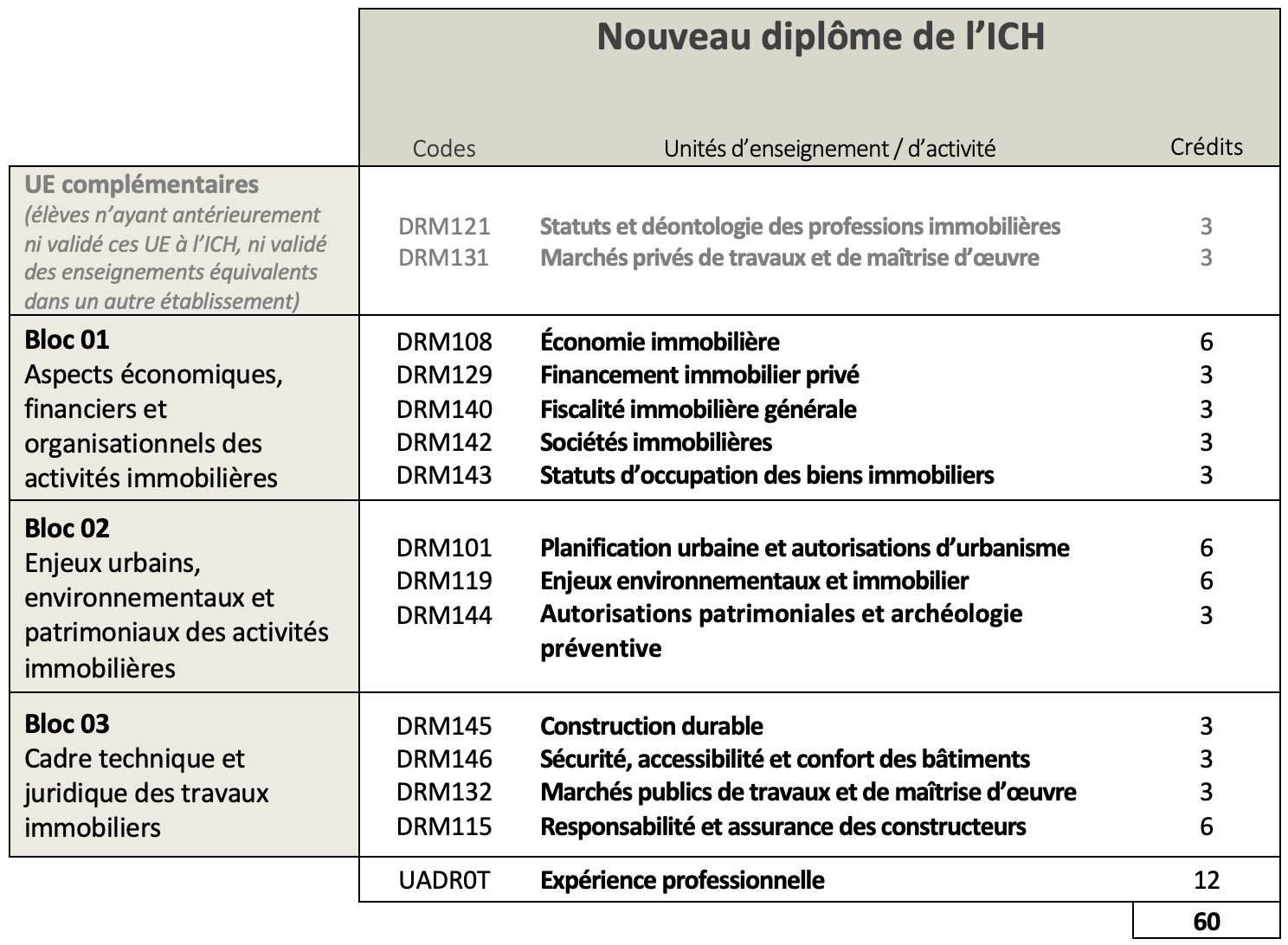 Programme nouveau diplôme ICH